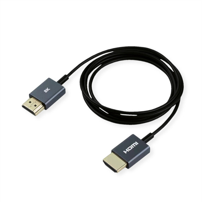 ROLINE 8K HDMI Ultra HD Kabel mit Ethernet, ST/ST, ultra-slim, koaxial, schwarz, 1,5 m