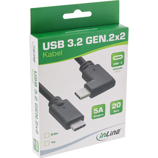 InLine® USB 3.2 Gen.2 kabel, USB-C male / male haaks, zwart, 1m