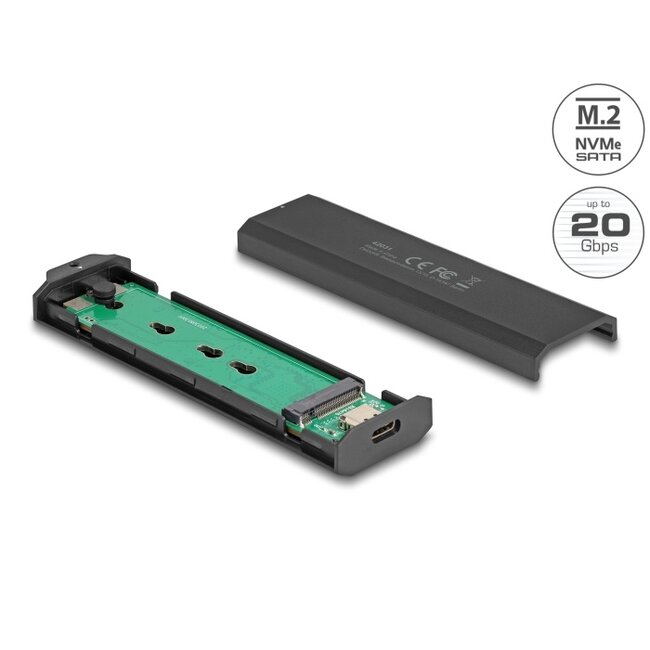 Delock External USB Type-C™ 20 Gbps Combo Enclosure for M.2 NVMe PCIe or SATA SSD - tool free