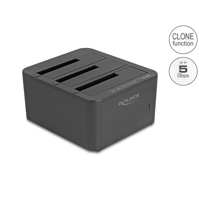 Delock USB Docking Station for 3 x SATA HDD / SSD with 1:2 Clone Function