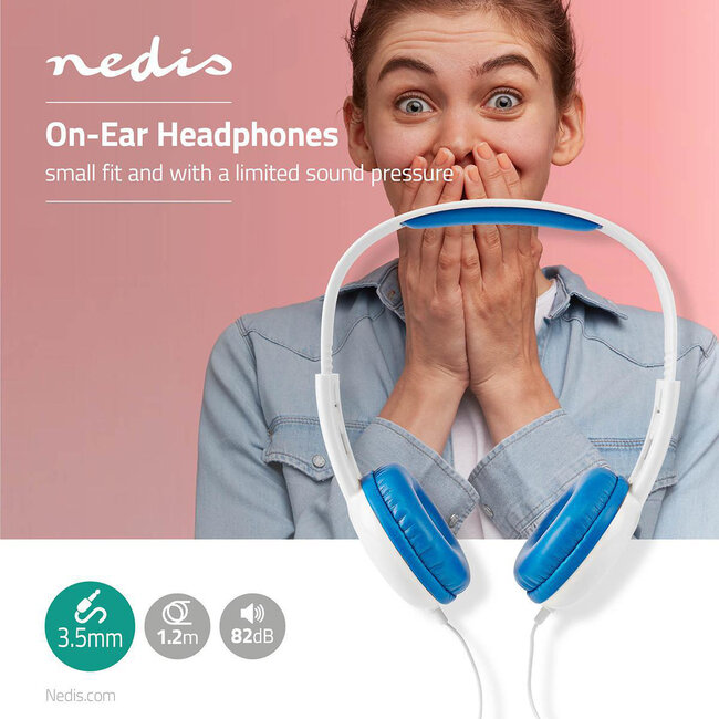 Nedis on-ear kinderhoofdtelefoon | blauw/wit | 1,2 meter
