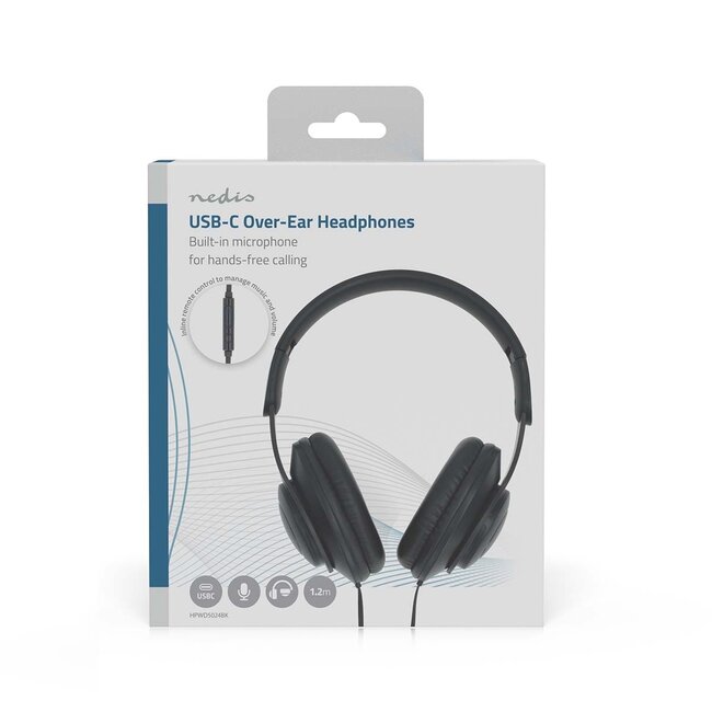 Nedis over-ear hoofdtelefoon met microfoon | USB-C | zwart | 1,2 meter