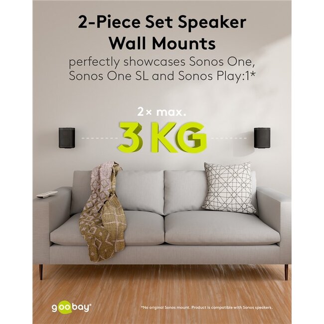 Goobay muurbeugel set voor Sonos PLAY:1 en Sonos ONE/ONE SL | full motion | zwart