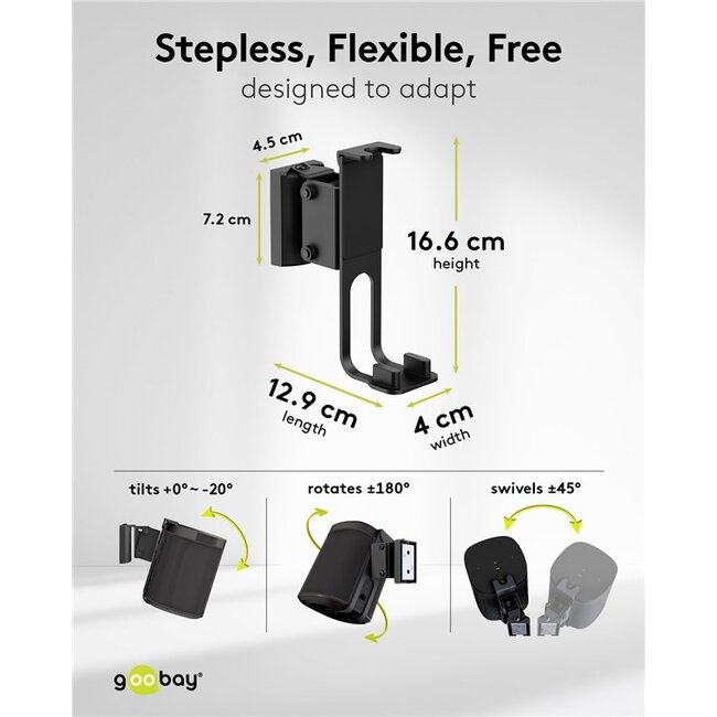 Goobay muurbeugel set voor Sonos PLAY:1 en Sonos ONE/ONE SL | full motion | zwart