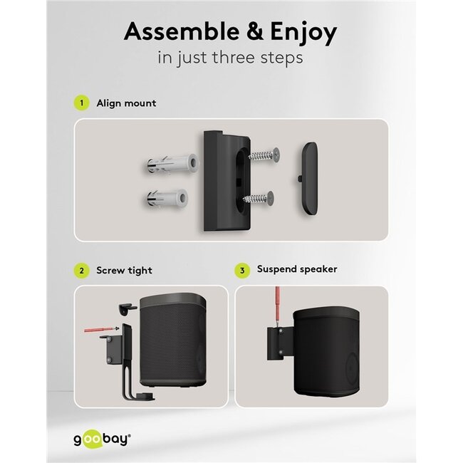 Goobay muurbeugel set voor Sonos PLAY:1 en Sonos ONE/ONE SL | full motion | zwart