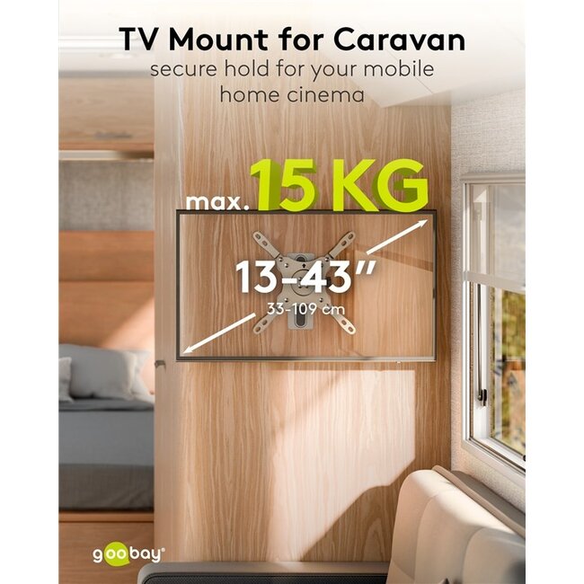 Goobay caravan muurbeugel voor schermen tot 43 inch | full motion | 1 draaipunt