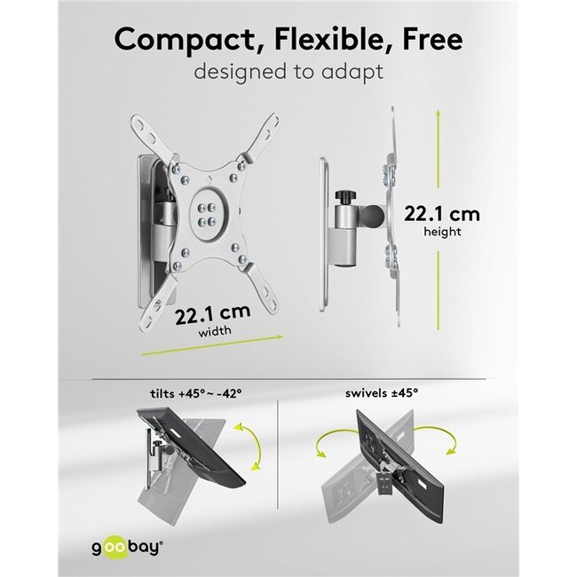 Goobay caravan muurbeugel voor schermen tot 43 inch | full motion | 1 draaipunt