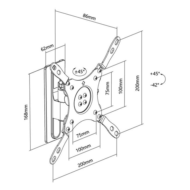 Goobay caravan muurbeugel voor schermen tot 43 inch | full motion | 1 draaipunt