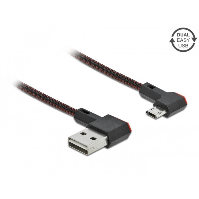 Easy-Micro USB - Easy-USB-A kabel | haaks links/rechts | USB2.0 | 10W | nylon | 0,20 meter
