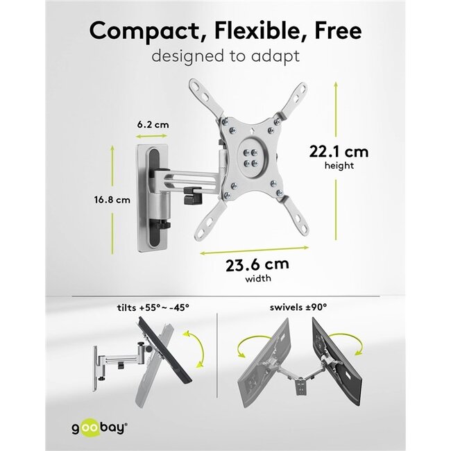 Goobay caravan muurbeugel voor schermen tot 43 inch | full motion | 2 draaipunten