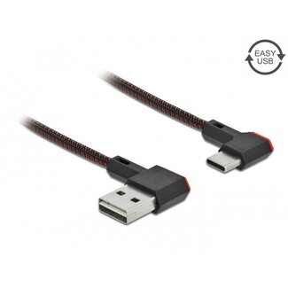 DeLOCK USB-C - Easy-USB-A kabel | haaks links/rechts | USB2.0 | QC 18W | nylon | 1 meter