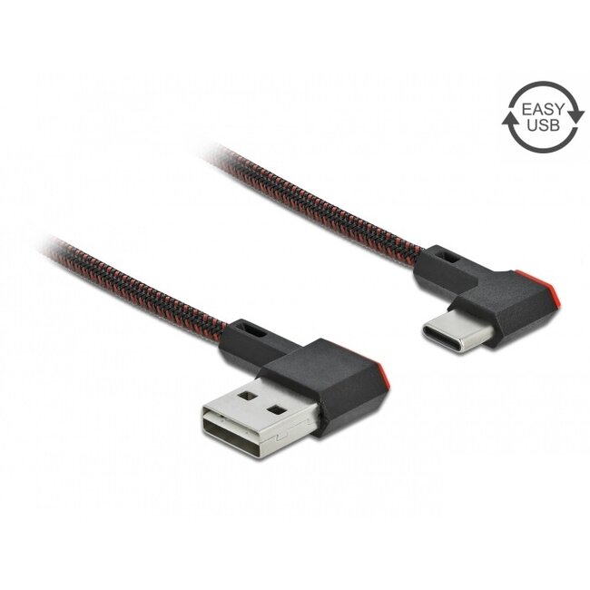 USB-C - Easy-USB-A kabel | haaks links/rechts | USB2.0 | QC 18W | nylon | 1 meter