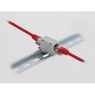 DeLOCK Delock RJ45 Coupler Cat.6A jack to jack with dust protection cap for DIN rail mounting grey