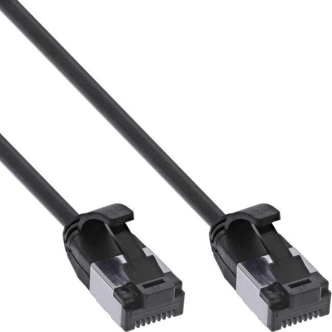 InLine® Patchkabel slim, U/FTP, Cat.8.1, TPE halogeenvrij, zwart, 0,25m