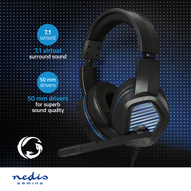 Nedis Gaming over-ear PC headset | surround | LED | USB-A | 2,1 meter