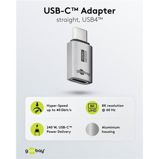 Goobay USB-C poortbeschermer | USB4 40 Gbps | PD 240W | 8K 60Hz | aluminium