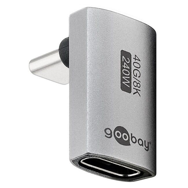 Goobay USB-C haakse adapter | boven/beneden (kort) | USB4 40 Gbps | PD 240W | 8K 60Hz | aluminium