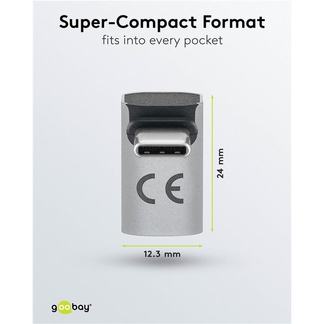 Goobay USB-C haakse adapter | boven/beneden (kort) | USB4 40 Gbps | PD 240W | 8K 60Hz | aluminium