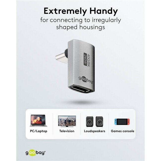 Goobay USB-C haakse adapter | boven/beneden (kort) | USB4 40 Gbps | PD 240W | 8K 60Hz | aluminium