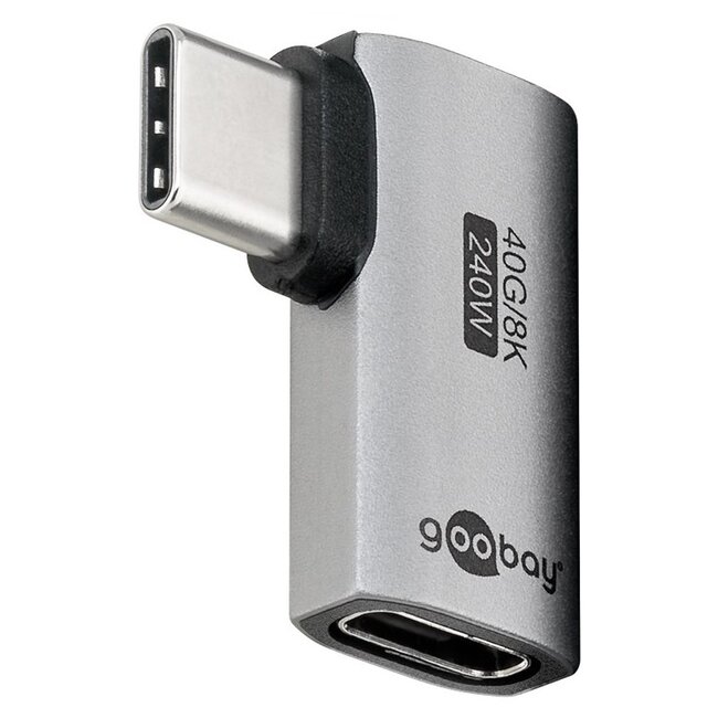 Goobay USB-C haakse adapter | links/rechts | USB4 40 Gbps | PD 240W | 8K 60Hz | aluminium