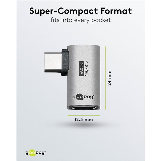 Goobay USB-C haakse adapter | links/rechts | USB4 40 Gbps | PD 240W | 8K 60Hz | aluminium