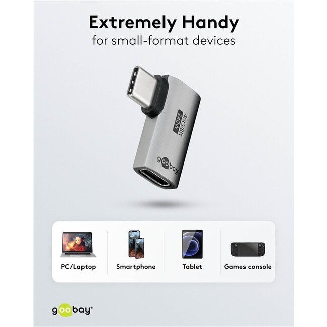 Goobay USB-C haakse adapter | links/rechts | USB4 40 Gbps | PD 240W | 8K 60Hz | aluminium