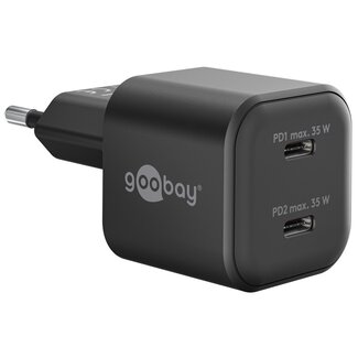 Goobay Goobay nano USB lader | 2x USB-C PD | GaN | 35W | zwart
