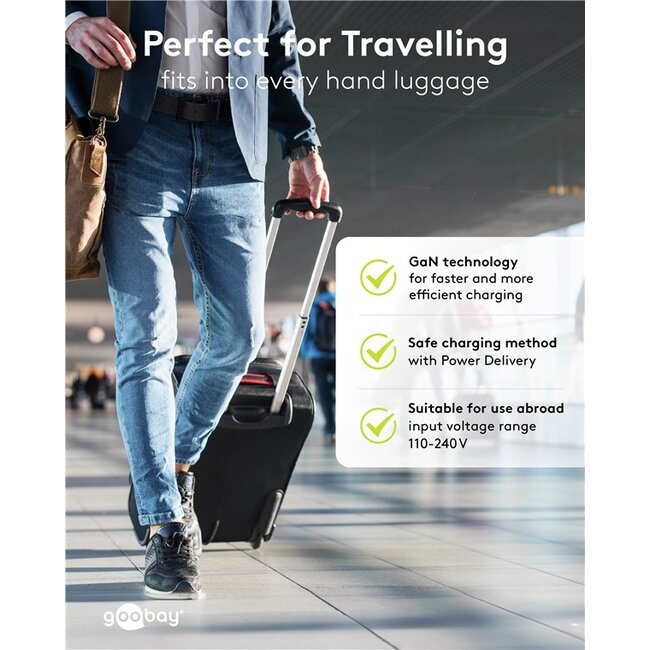 Goobay nano USB lader | 2x USB-C PD | GaN | 35W | zwart