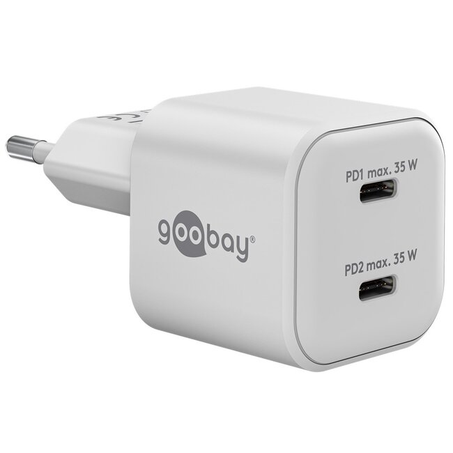 Goobay nano USB lader | 2x USB-C PD | GaN | 35W | wit