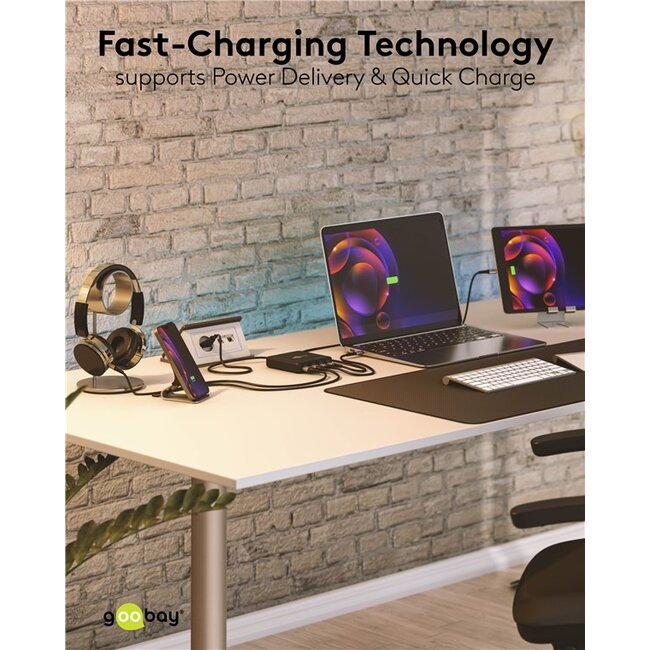 Goobay USB lader | 2x USB-C PD en 2x USB-A QC | GaN | 65W | zwart