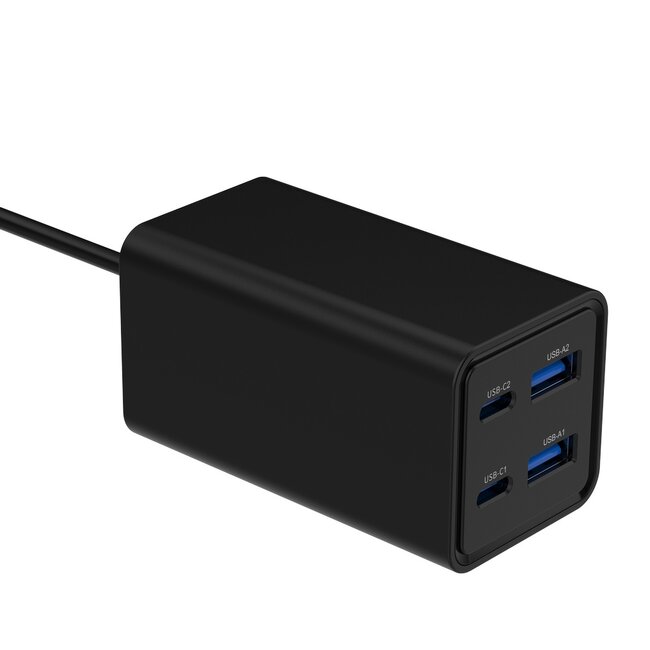 4-poorts 65 W GaN USB PowerDelivery snellader, zwart
