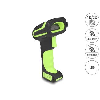 DeLOCK Delock Industrial Barcode Scanner 1D and 2D for 433 MHz or Bluetooth with inductive charging station and long distance reading up to max. 6.5 m