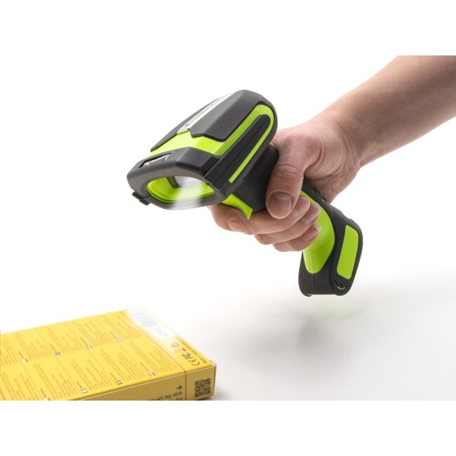 Delock Industrial Barcode Scanner 1D and 2D for 433 MHz or Bluetooth with inductive charging station and long distance reading up to max. 6.5 m