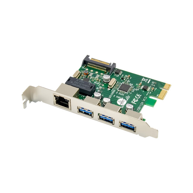 InLine® Combo kaart Gigabit netwerk en USB 3.2 Gen.1, 1x RJ45, 3x USB-A, PCIe x1
