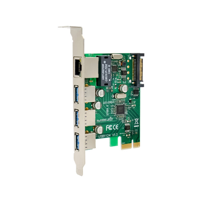 InLine® Combo kaart Gigabit netwerk en USB 3.2 Gen.1, 1x RJ45, 3x USB-A, PCIe x1