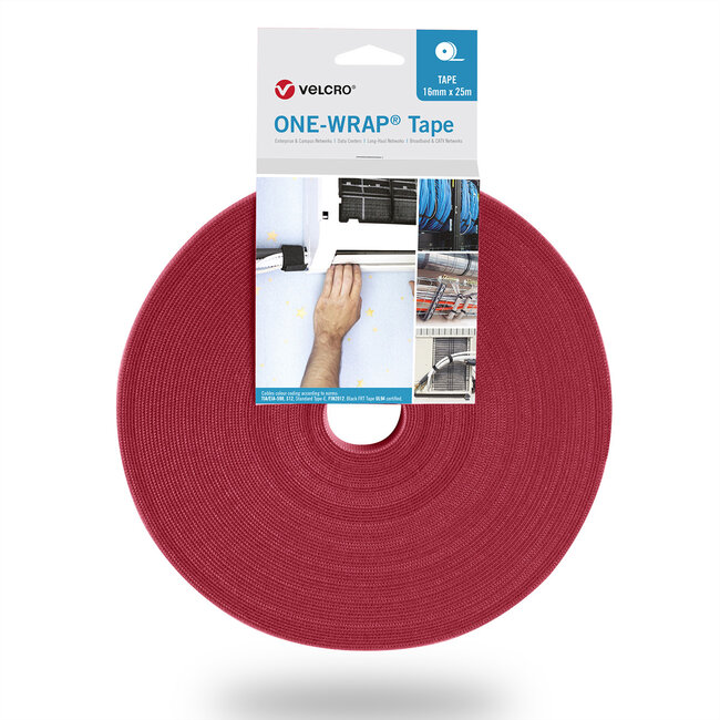 VELCRO® One Wrap® Tape 25 mm breed, rood, 25 m