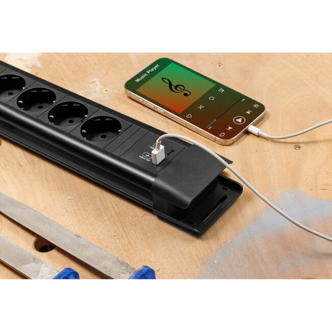 BACHMANN CONNECTUS 6x CEE7/3, 1x Schalter, 1x USB A/C 22W, 2,0m CEE7/7, Grau