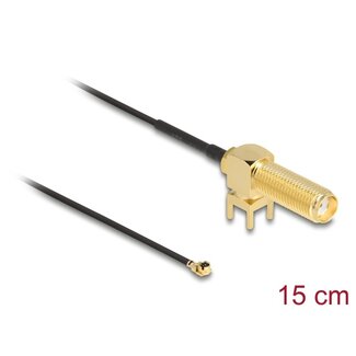 DeLOCK Delock Antenna Cable SMA 90° PCB jack bulkhead to I-PEX Inc., MHF® I plug 1.13 15 cm thread length 15 mm
