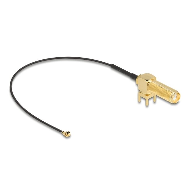 Delock Antenna Cable SMA 90° PCB jack bulkhead to I-PEX Inc., MHF® I plug 1.13 15 cm thread length 15 mm