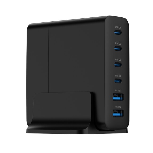 6-poorts 75W GaN USB snellader, zwart