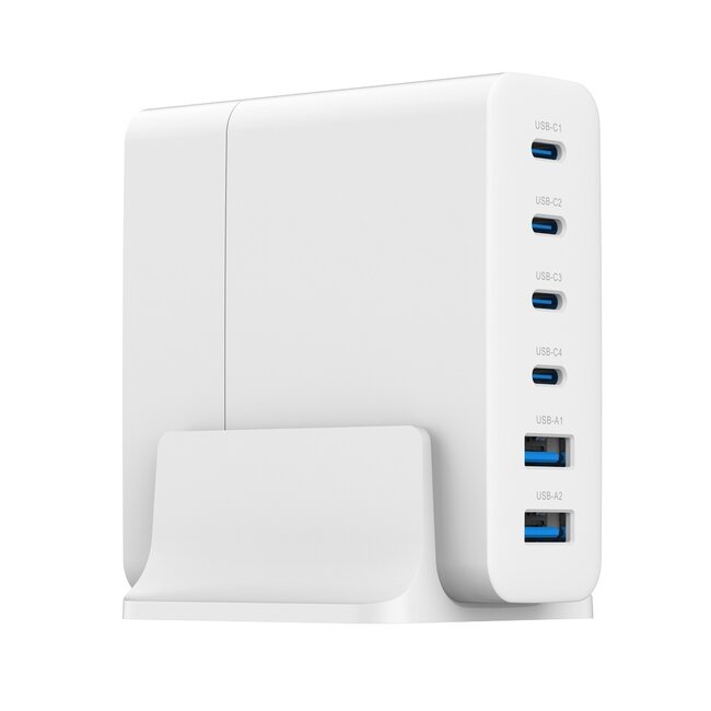 6-poorts 75W GaN USB snellader, zwart