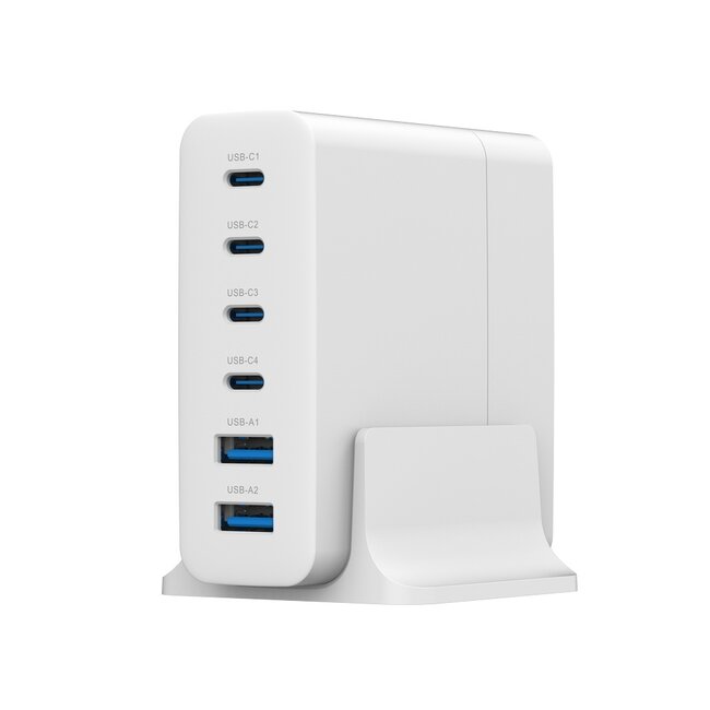 6-poorts 75W GaN USB snellader, zwart