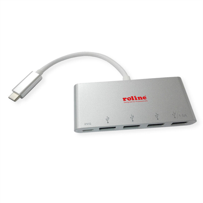 ROLINE USB 3.2 Gen 1 Hub, 4fach, Typ C Anschlusskabel, mit 1 PD-Port
