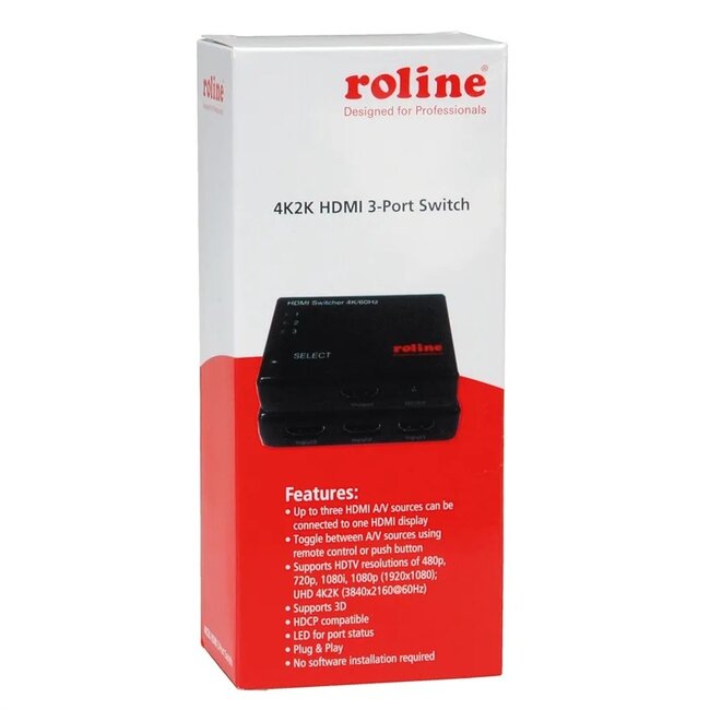 Roline HDMI schakelaar | 3 naar 1 | HDMI2.0 (4K 60Hz + HDR)