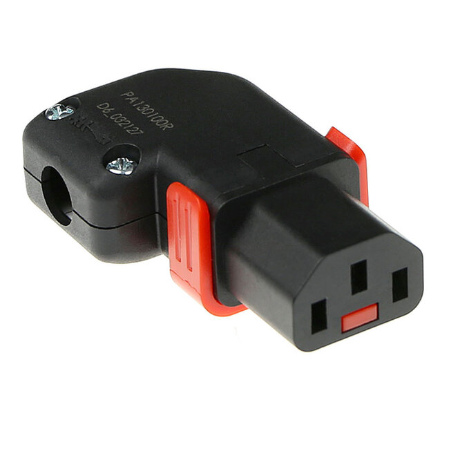 IEC Lock C13 stroomstekker | haaks (naar links/rechts) | zwart/rood