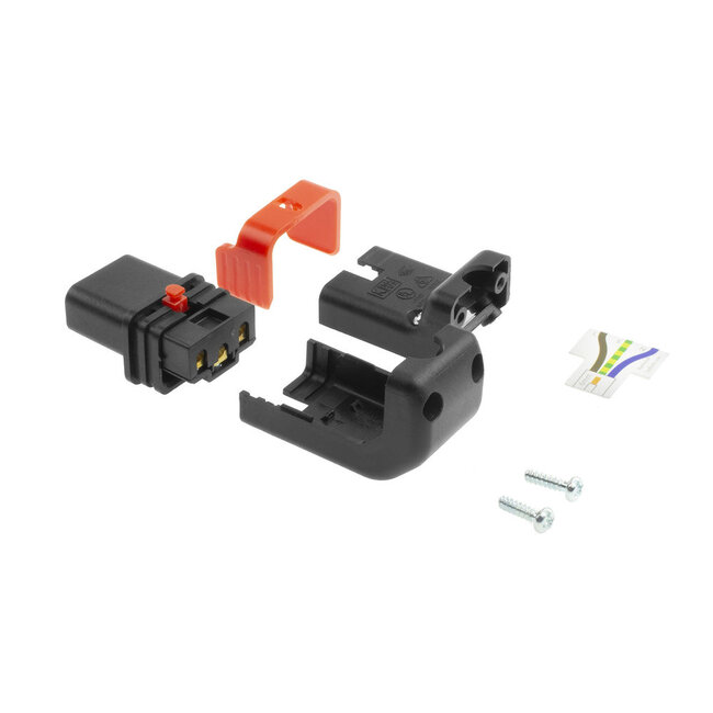 IEC Lock C13 stroomstekker | haaks (naar boven/beneden) | zwart/rood