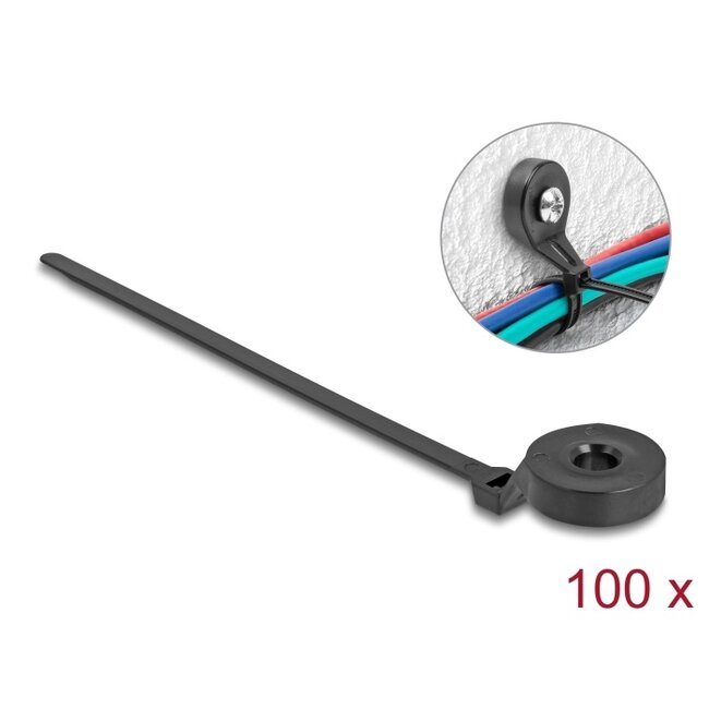 Delock Cable Tie with Fastening Eyelet L 180 x W 6 mm black 100 pieces