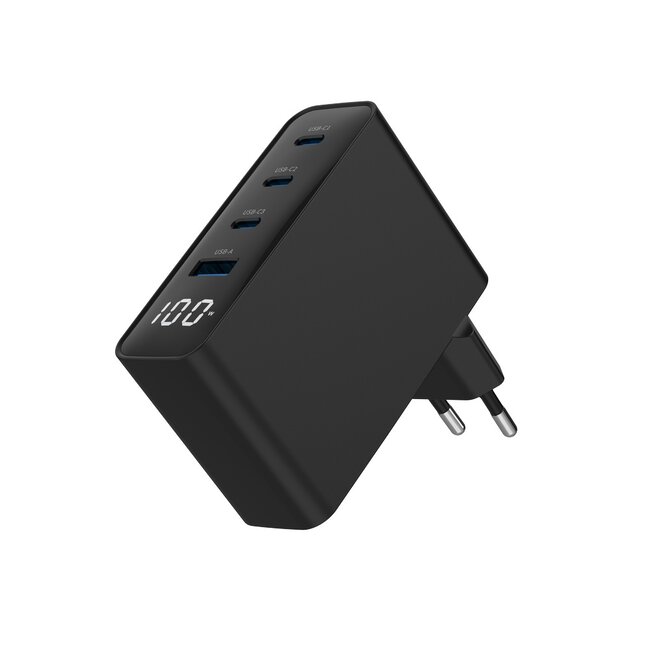 USB snellader 1xA, 3xC 100W Power Delivery zwart