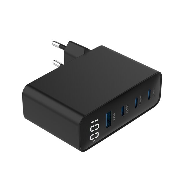 USB snellader 1xA, 3xC 100W Power Delivery zwart