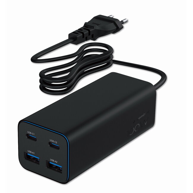 USB snellader 2xA, 2xC 100W Power Delivery zwart
